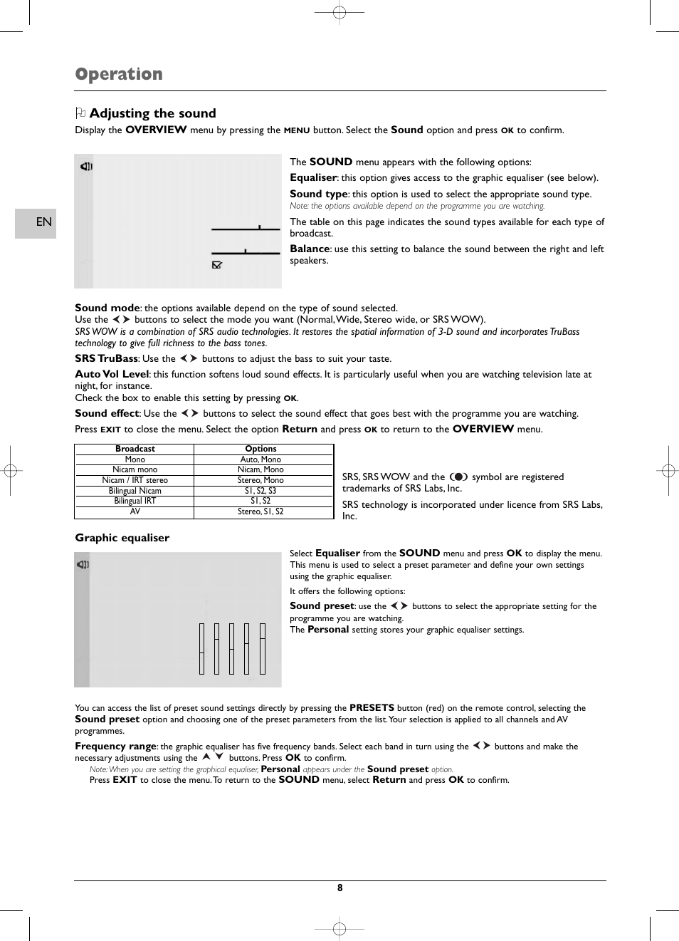 Operation, O adjusting the sound | Technicolor - Thomson EFC031 User Manual | Page 8 / 14