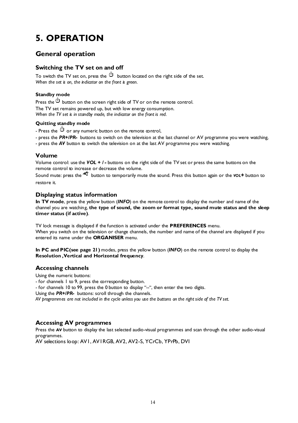 Operation, General operation | Technicolor - Thomson 27LB120S4 User Manual | Page 14 / 25