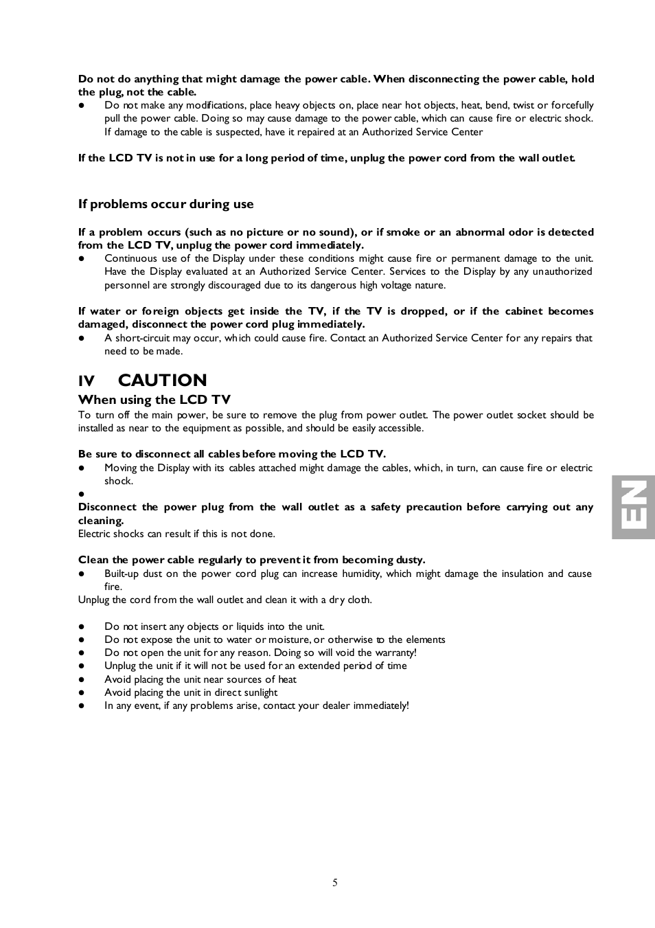 Caution, If problems occur during use, When using the lcd tv | Technicolor - Thomson 27LB120S4 User Manual | Page 5 / 25