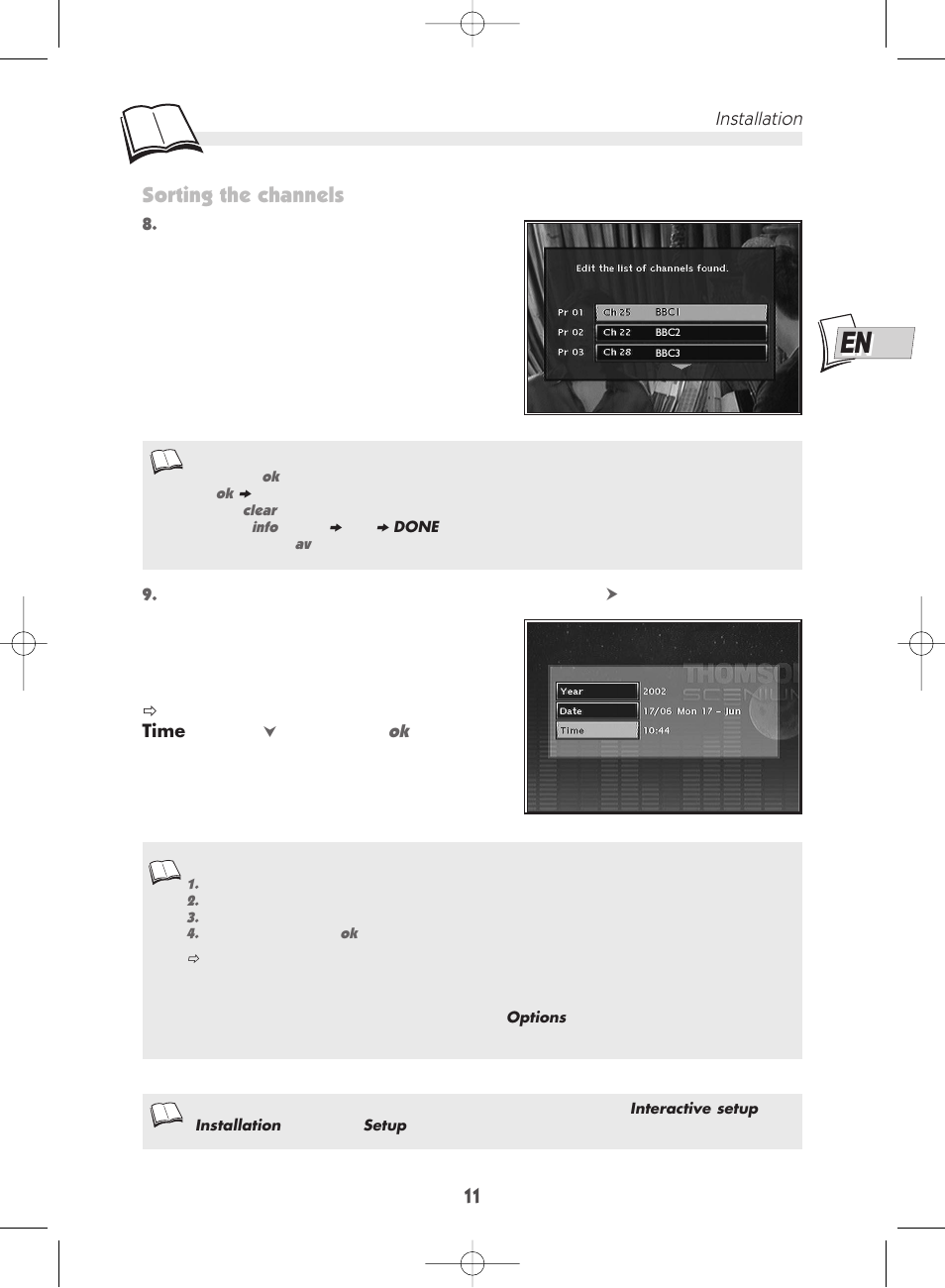11 sorting the channels, Installation | Technicolor - Thomson DTH 7000 E User Manual | Page 11 / 60