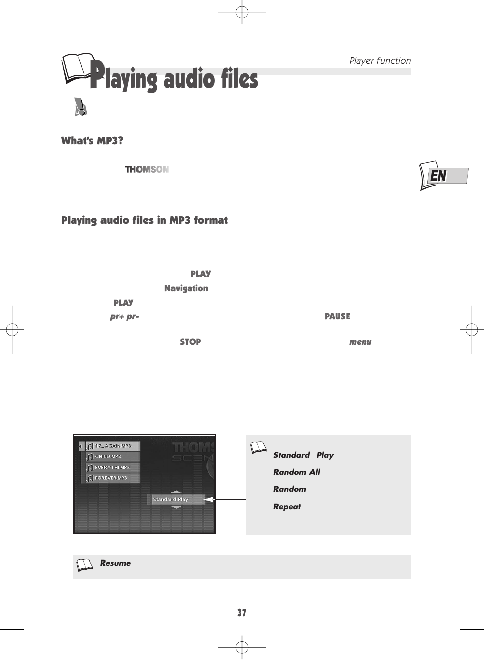 Laying audio files | Technicolor - Thomson DTH 7000 E User Manual | Page 37 / 60