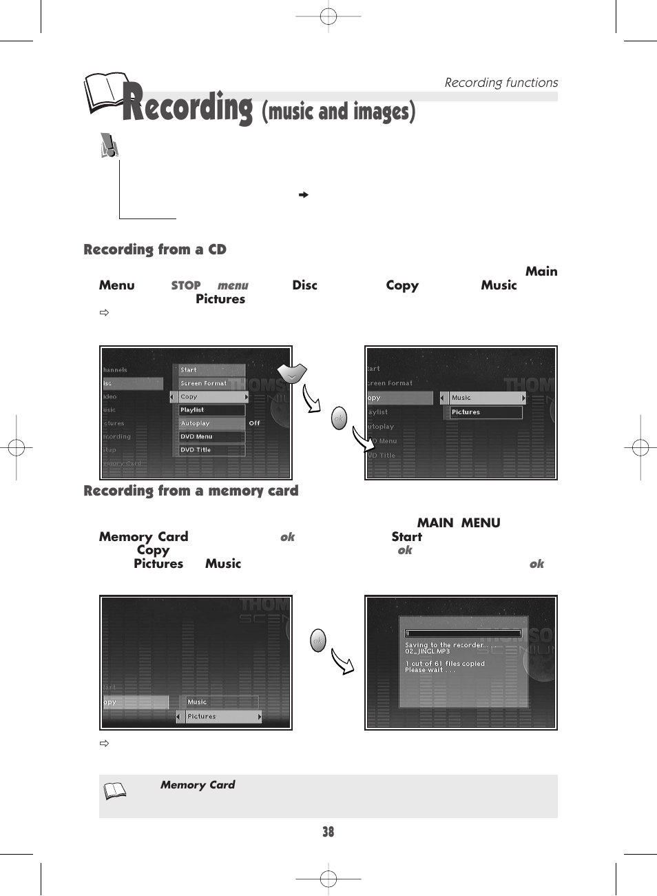Ecording, Music and images) | Technicolor - Thomson DTH 7000 E User Manual | Page 38 / 60