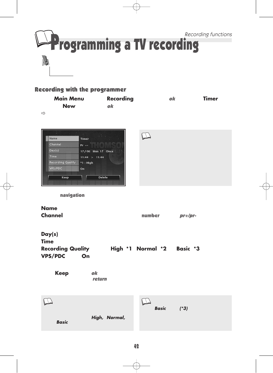 Rogramming a tv recording | Technicolor - Thomson DTH 7000 E User Manual | Page 42 / 60