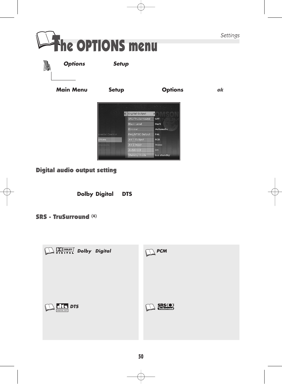 He options menu | Technicolor - Thomson DTH 7000 E User Manual | Page 50 / 60