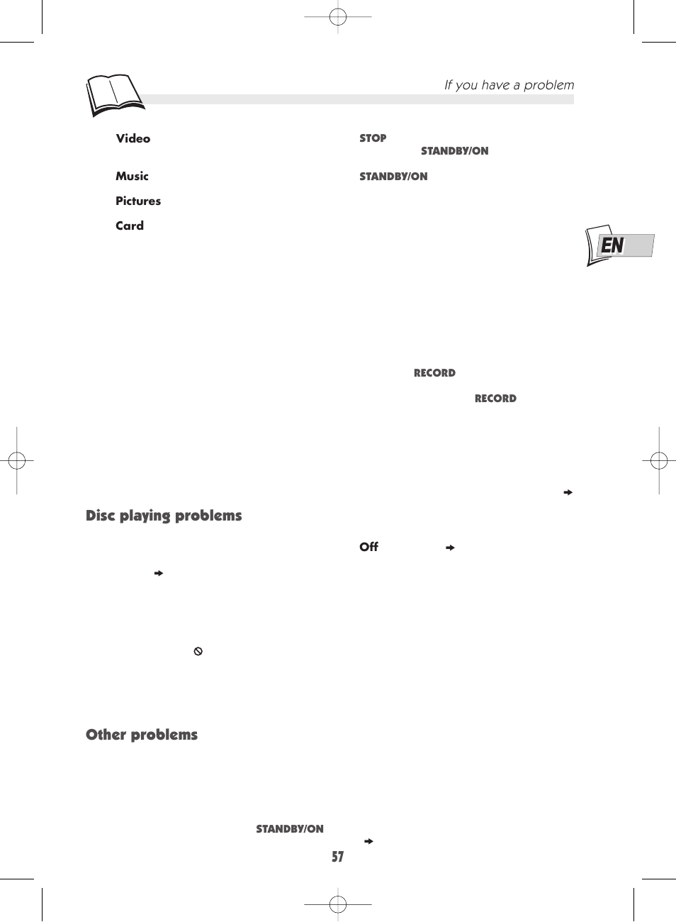 Disc playing problems, Other problems, If you have a problem | Technicolor - Thomson DTH 7000 E User Manual | Page 57 / 60