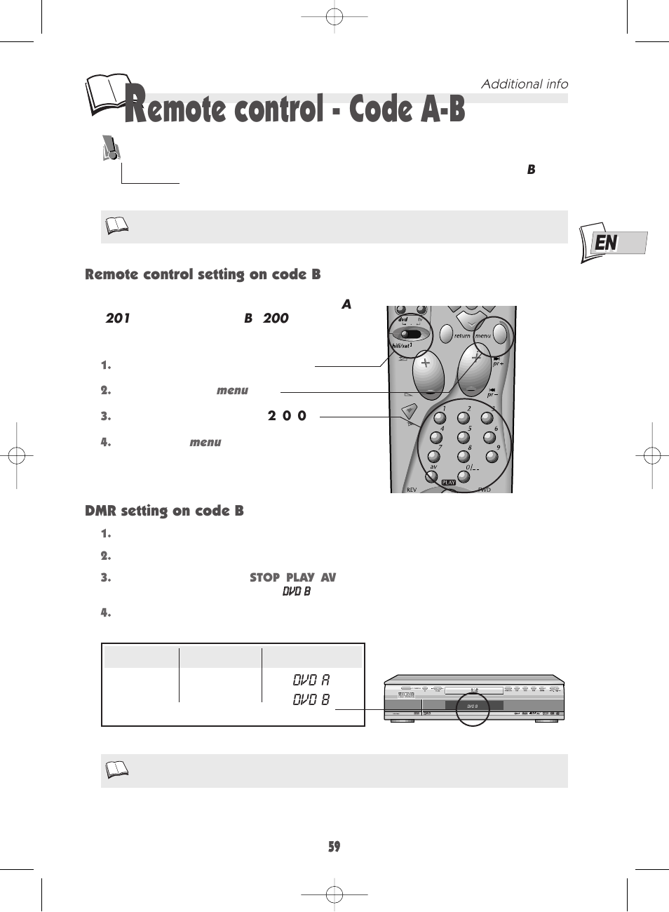 Emote control - code a-b, Dvd a, Dvd b | Technicolor - Thomson DTH 7000 E User Manual | Page 59 / 60