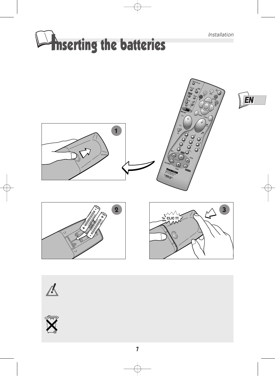 Nserting the batteries | Technicolor - Thomson DTH 7000 E User Manual | Page 7 / 60