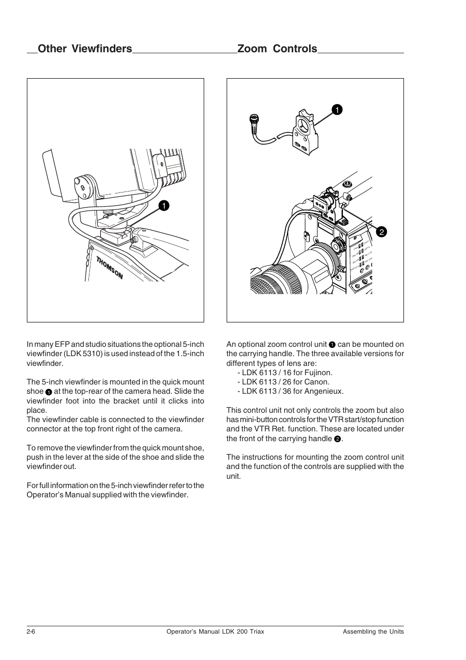 Other viewfinders, Zoom controls, Other viewfinders -6 zoom controls -6 | An optional zoom control unit | Technicolor - Thomson RP5430 User Manual | Page 16 / 72