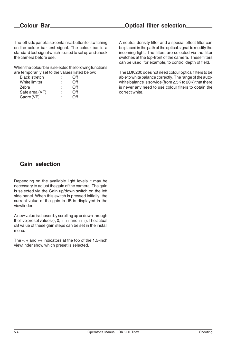 Colour bar, Gain selection, Optical filter selection | Technicolor - Thomson RP5430 User Manual | Page 42 / 72