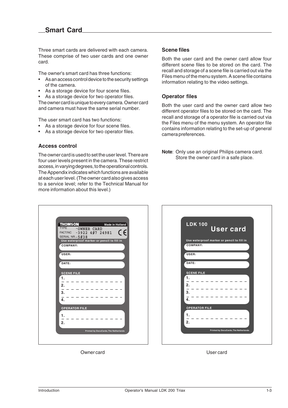 Smart card, Smart card -3, User card | Access control, Scene files, Operator files | Technicolor - Thomson RP5430 User Manual | Page 7 / 72