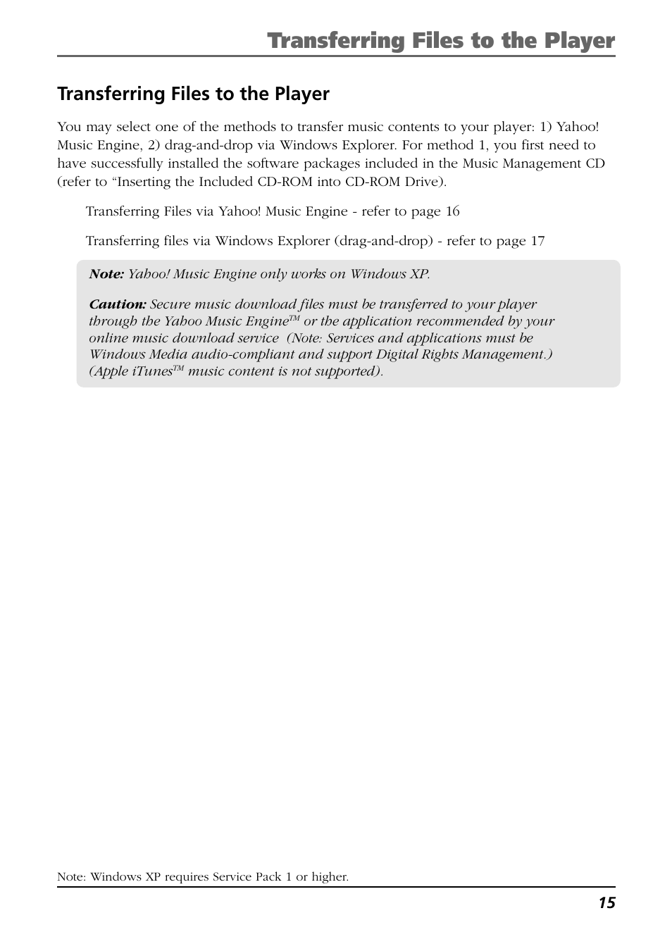 Transferring files to the player | Technicolor - Thomson Thomson Scenium EH308 User Manual | Page 15 / 42