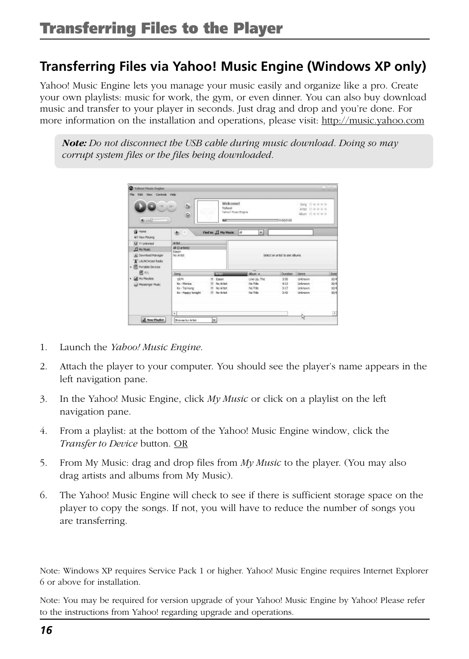 Transferring files to the player | Technicolor - Thomson Thomson Scenium EH308 User Manual | Page 16 / 42