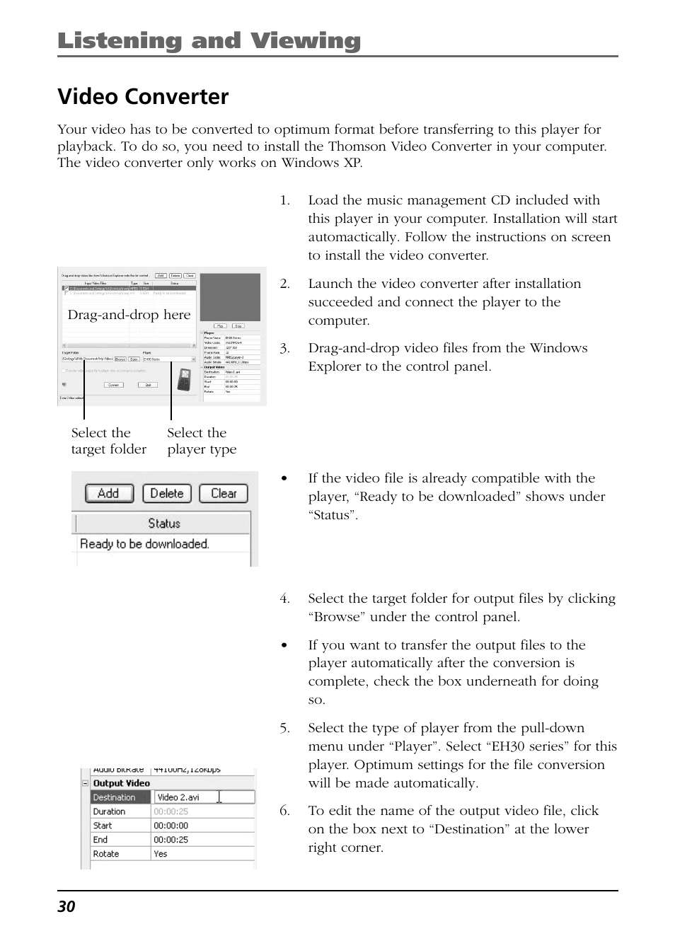 Video converter, Listening and viewing video converter | Technicolor - Thomson Thomson Scenium EH308 User Manual | Page 30 / 42