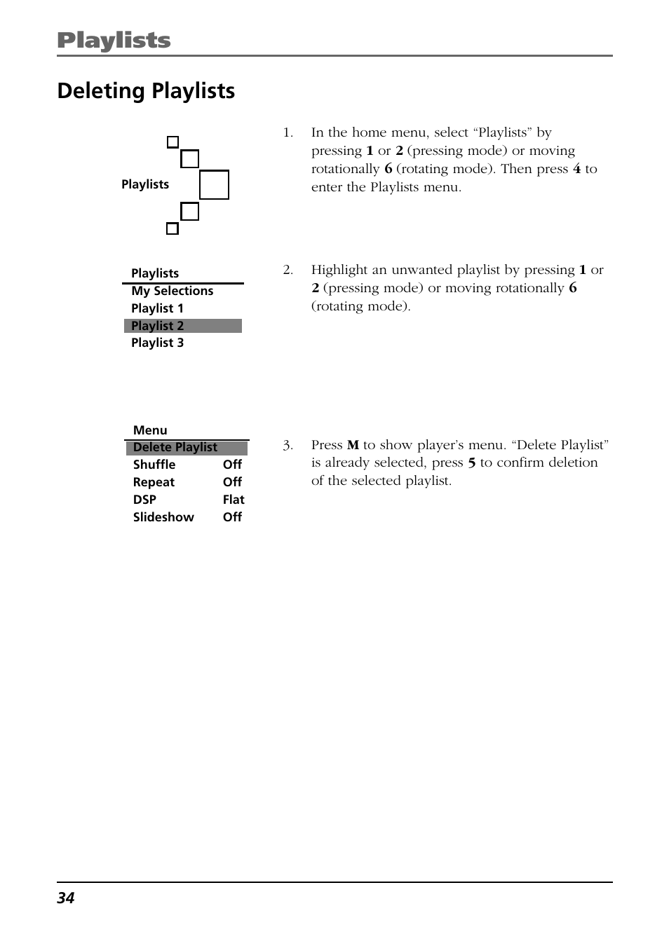 Deleting playlists, Playlists | Technicolor - Thomson Thomson Scenium EH308 User Manual | Page 34 / 42