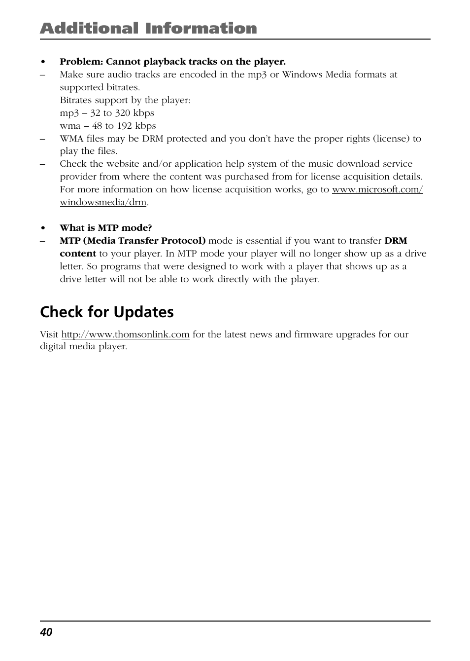 Check for updates, Additional information check for updates | Technicolor - Thomson Thomson Scenium EH308 User Manual | Page 40 / 42