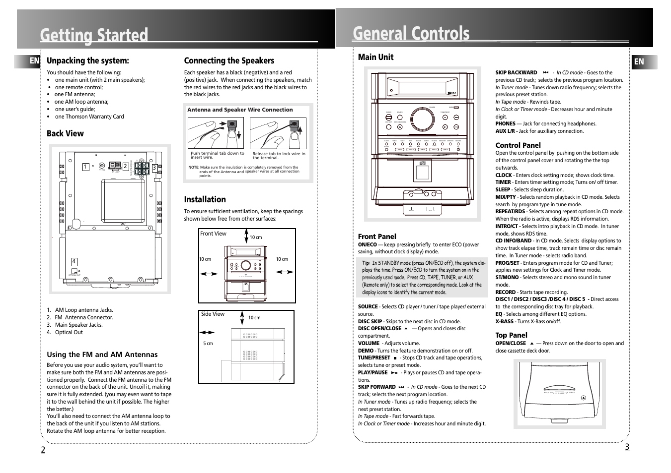 General controls, Getting started, Disc | Technicolor - Thomson CS500 User Manual | Page 3 / 9