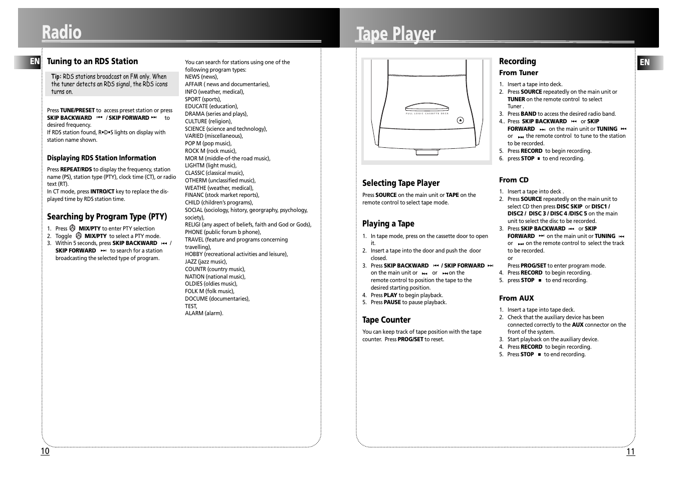 Tape player, Radio | Technicolor - Thomson CS500 User Manual | Page 7 / 9