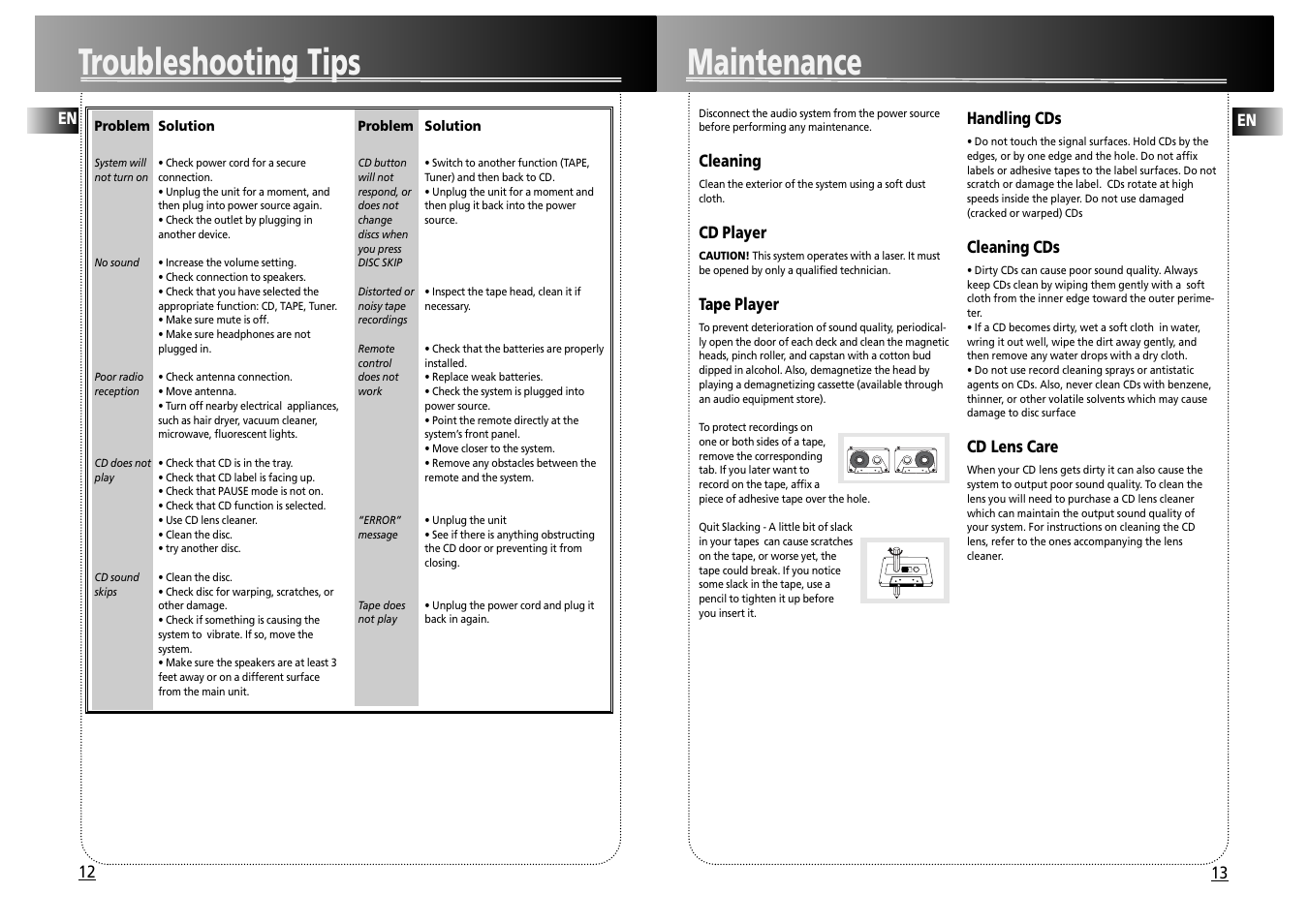 Maintenance, Troubleshooting tips | Technicolor - Thomson CS500 User Manual | Page 8 / 9