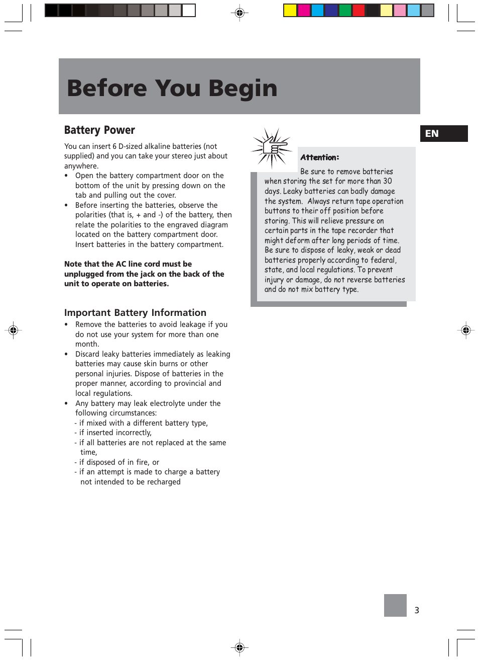 Before you begin, Battery power | Technicolor - Thomson TM9049 User Manual | Page 6 / 14