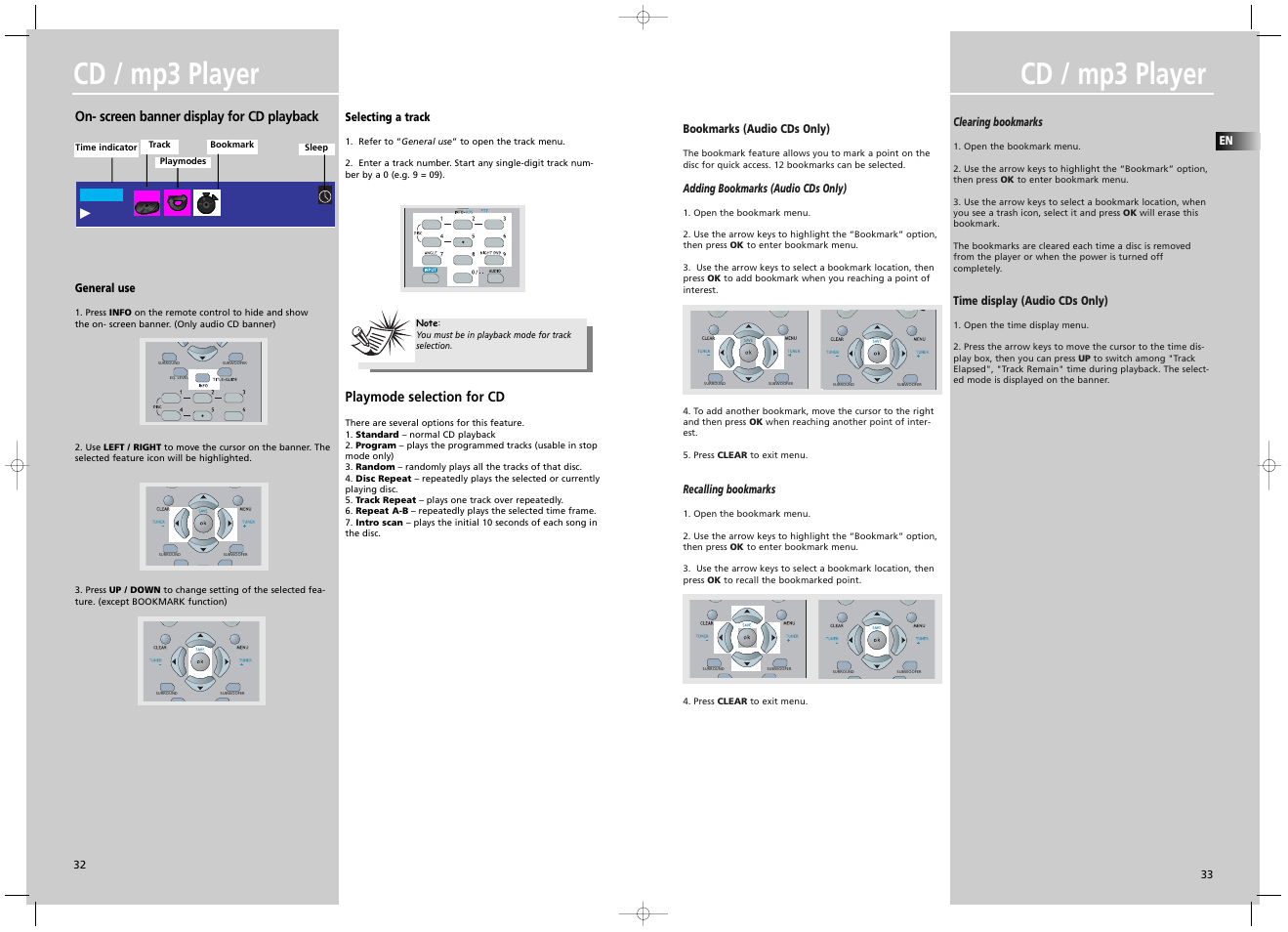 Cd / mp3 player, On- screen banner display for cd playback, Playmode selection for cd | Technicolor - Thomson Radio DPL930VD User Manual | Page 2 / 4