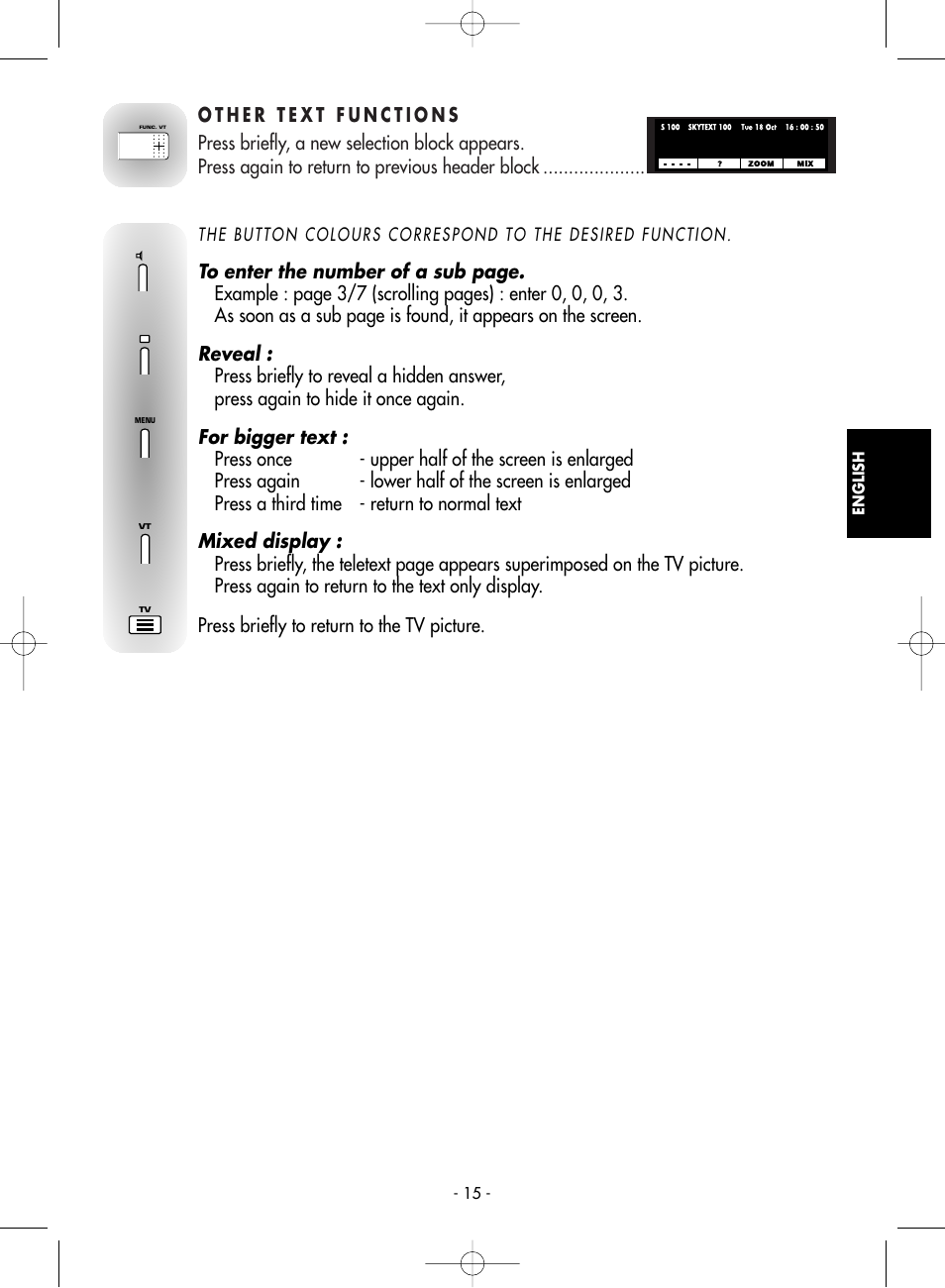 Other text functions, Reveal, For bigger text | Mixed display | Technicolor - Thomson 21MS76CT User Manual | Page 15 / 18