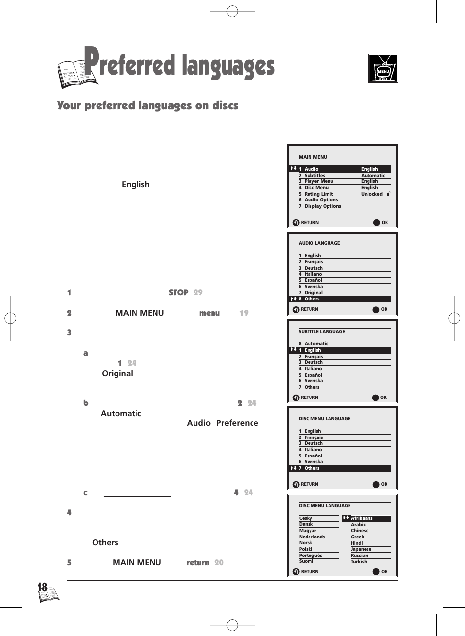 Referred languages, Your preferred languages on discs | Technicolor - Thomson Thomson Scenium DTH4500 User Manual | Page 18 / 51