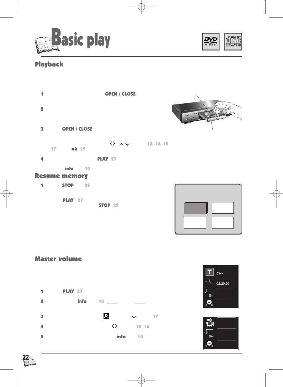 Asic play, Playback, Master volume | Technicolor - Thomson Thomson Scenium DTH4500 User Manual | Page 22 / 51