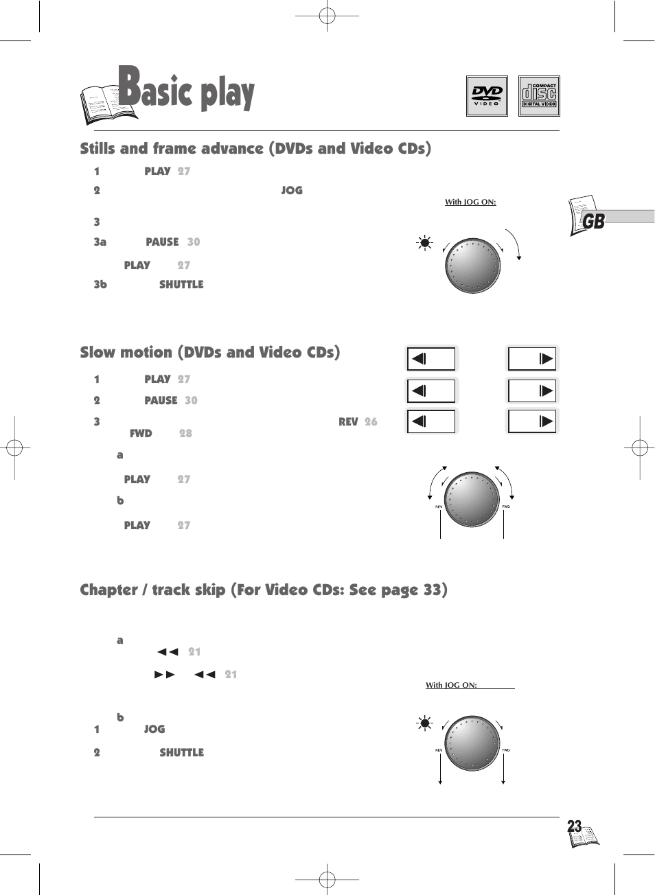 Asic play, Chapter / track skip (for video cds: see page 33) | Technicolor - Thomson Thomson Scenium DTH4500 User Manual | Page 23 / 51