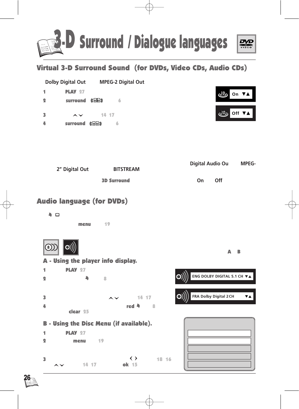 Surround / dialogue languages, Audio language (for dvds) | Technicolor - Thomson Thomson Scenium DTH4500 User Manual | Page 26 / 51