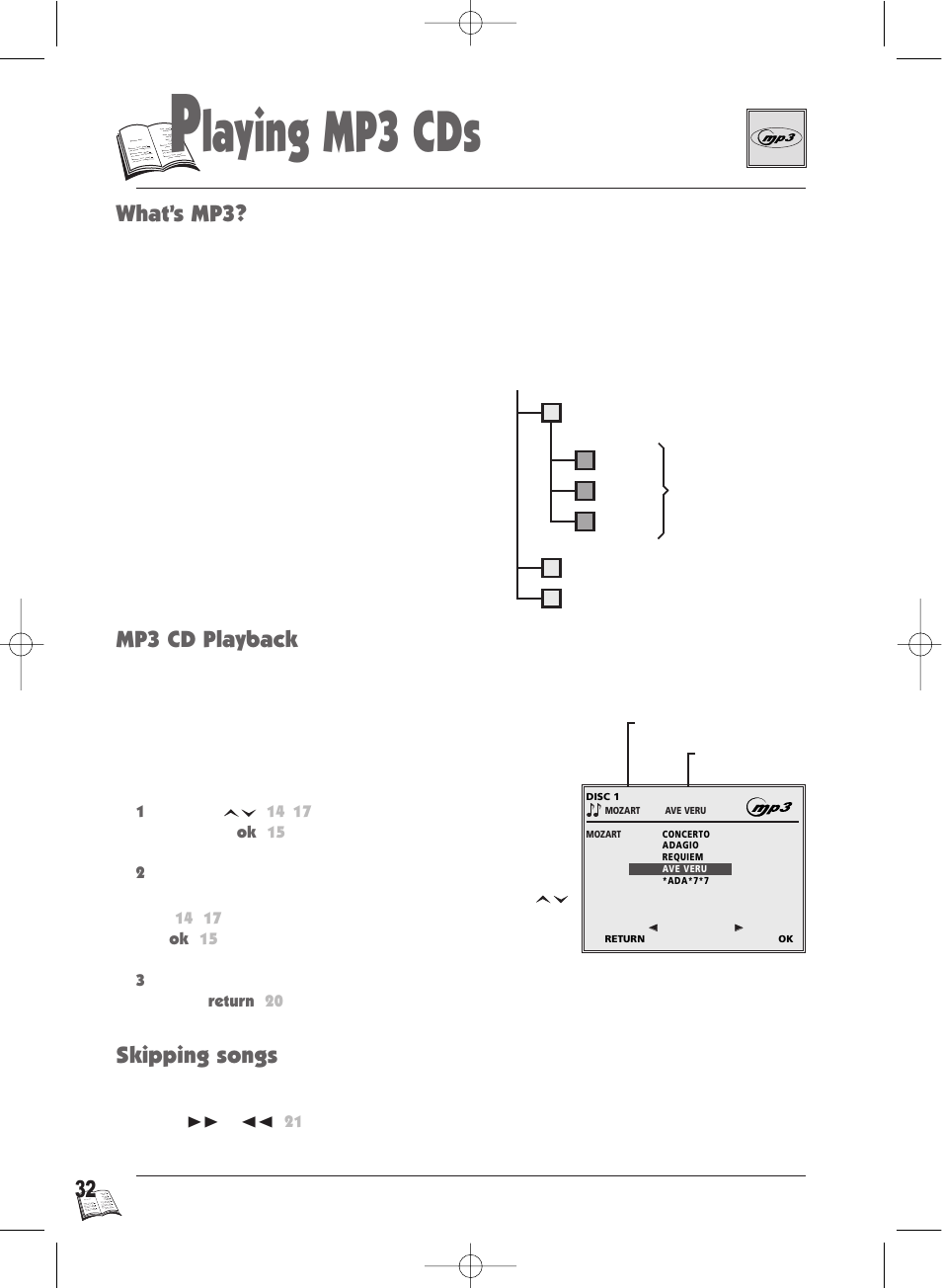 Laying mp3 cds, Mp3 cd playback what’s mp3? skipping songs, Mp3 files recording | Technicolor - Thomson Thomson Scenium DTH4500 User Manual | Page 32 / 51