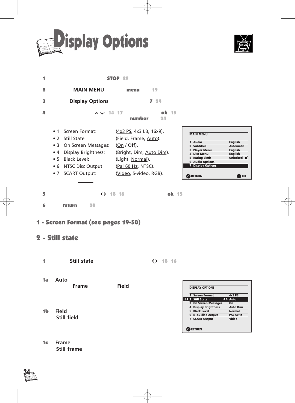 Isplay options, 2 - still state | Technicolor - Thomson Thomson Scenium DTH4500 User Manual | Page 34 / 51