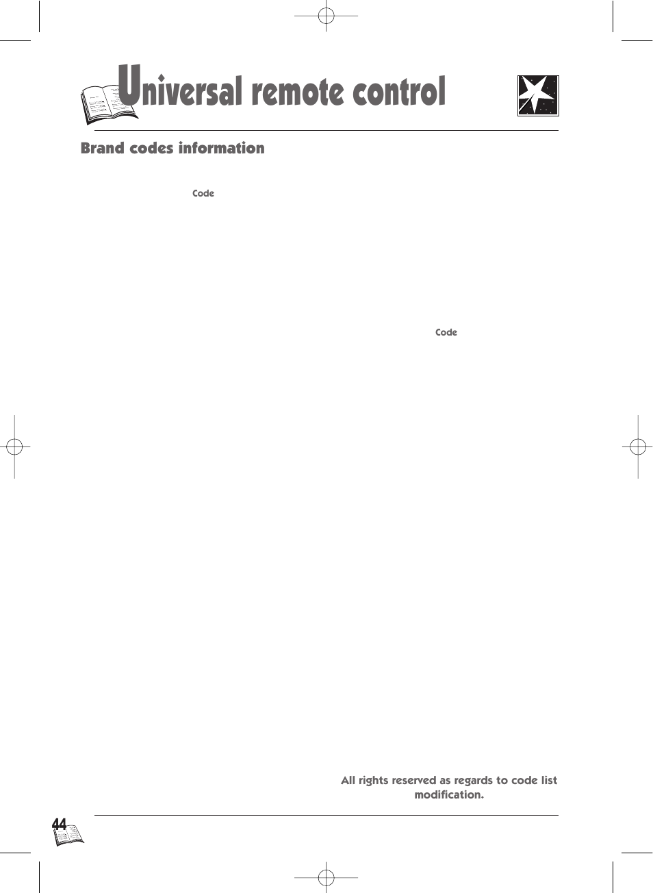 Niversal remote control | Technicolor - Thomson Thomson Scenium DTH4500 User Manual | Page 44 / 51