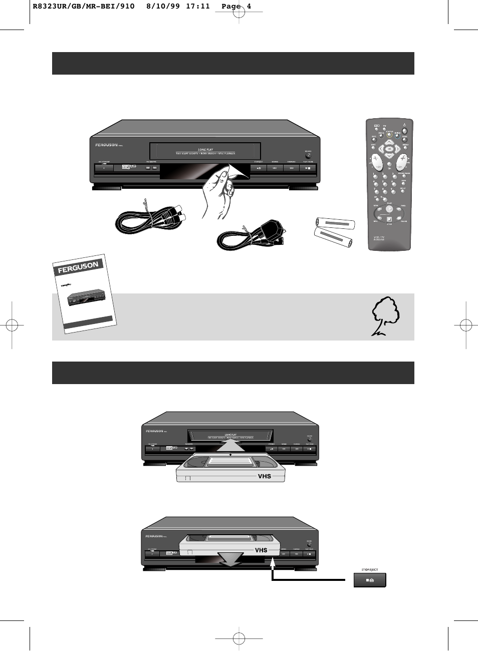 Before you start, Loading and ejecting a cassette, Before you start loading and ejecting a cassette | Remote control and batteries | Technicolor - Thomson Ferguson FV 400 L User Manual | Page 5 / 20
