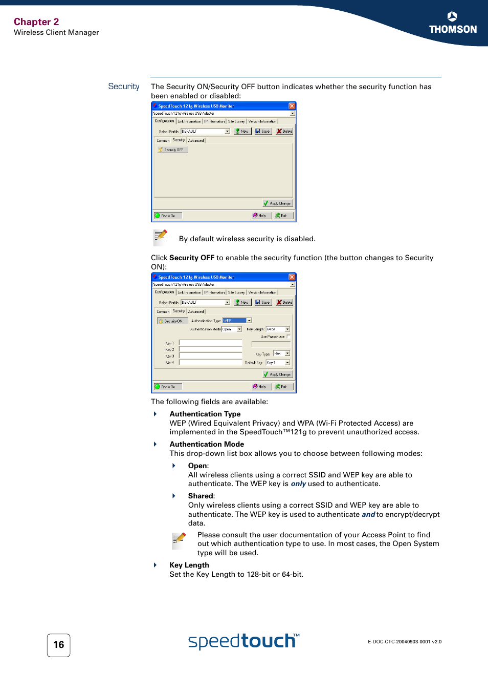 Security, Chapter 2 | Technicolor - Thomson SpeedTouch 121g User Manual | Page 18 / 28