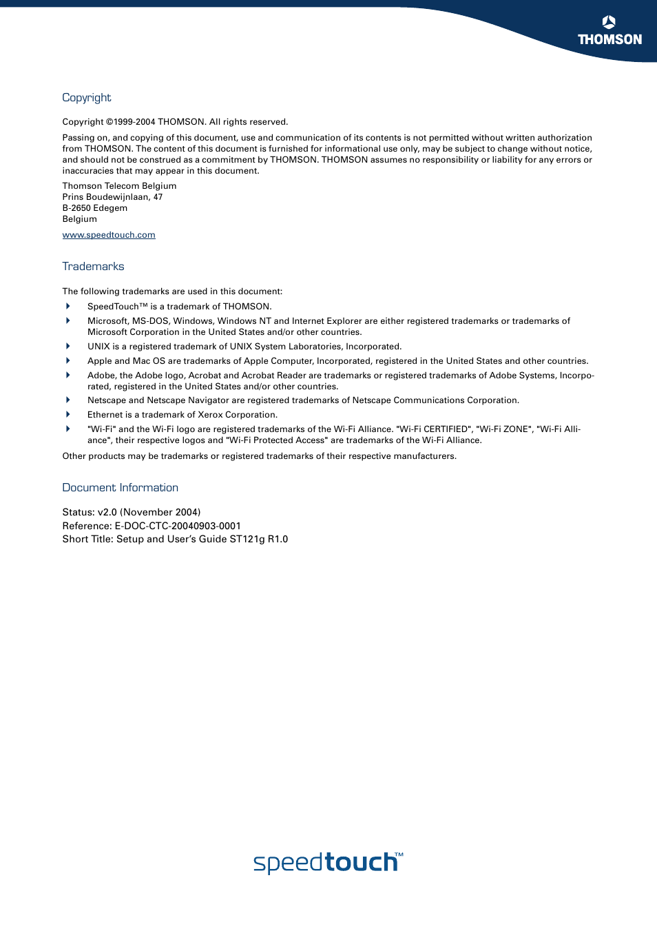 Technicolor - Thomson SpeedTouch 121g User Manual | Page 4 / 28
