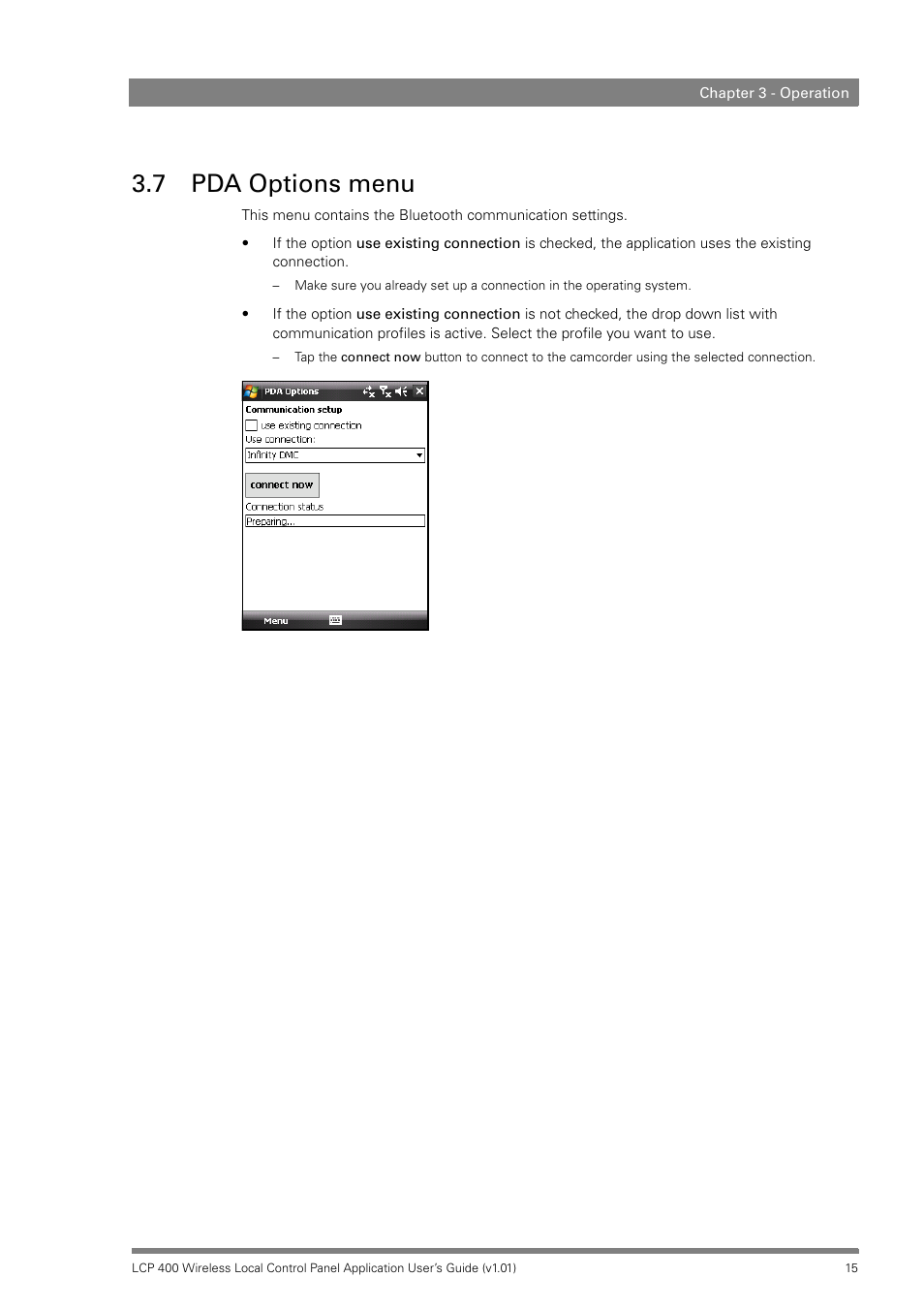 7 pda options menu, Pda options menu | Technicolor - Thomson LCP 400 User Manual | Page 15 / 22