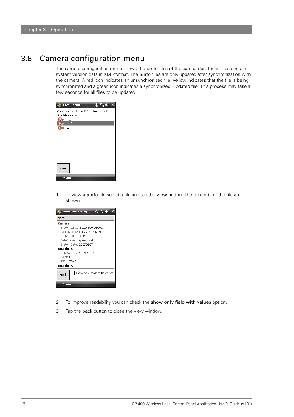 8 camera configuration menu, Camera configuration menu | Technicolor - Thomson LCP 400 User Manual | Page 16 / 22