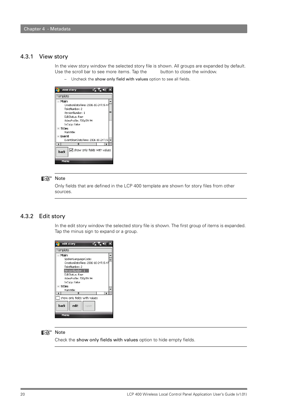 1 view story, 2 edit story, View story | Edit story | Technicolor - Thomson LCP 400 User Manual | Page 20 / 22