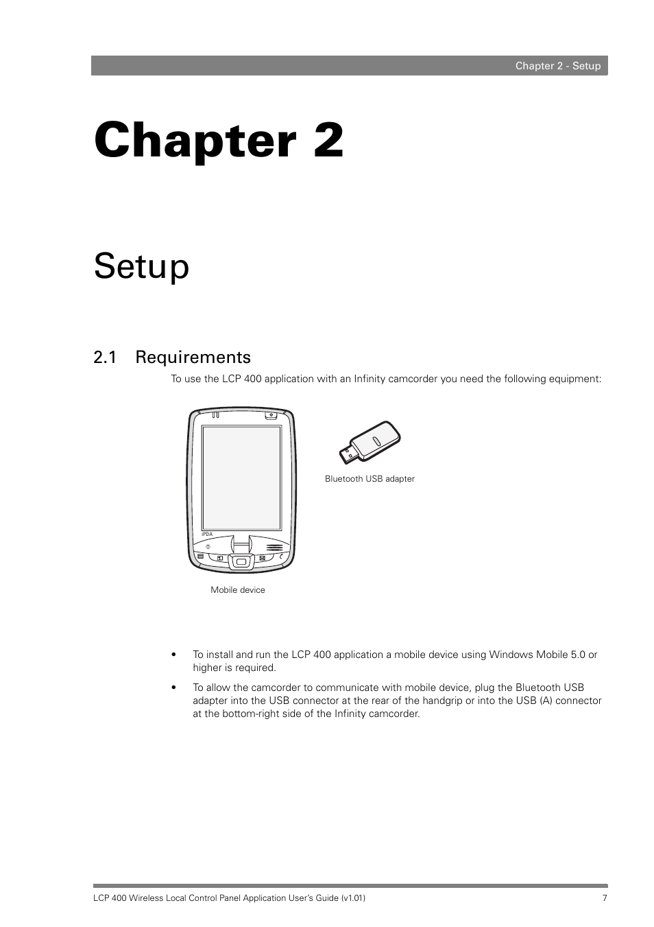 Setup, 1 requirements, Chapter 2 – setup | Requirements, Chapter 2 | Technicolor - Thomson LCP 400 User Manual | Page 7 / 22