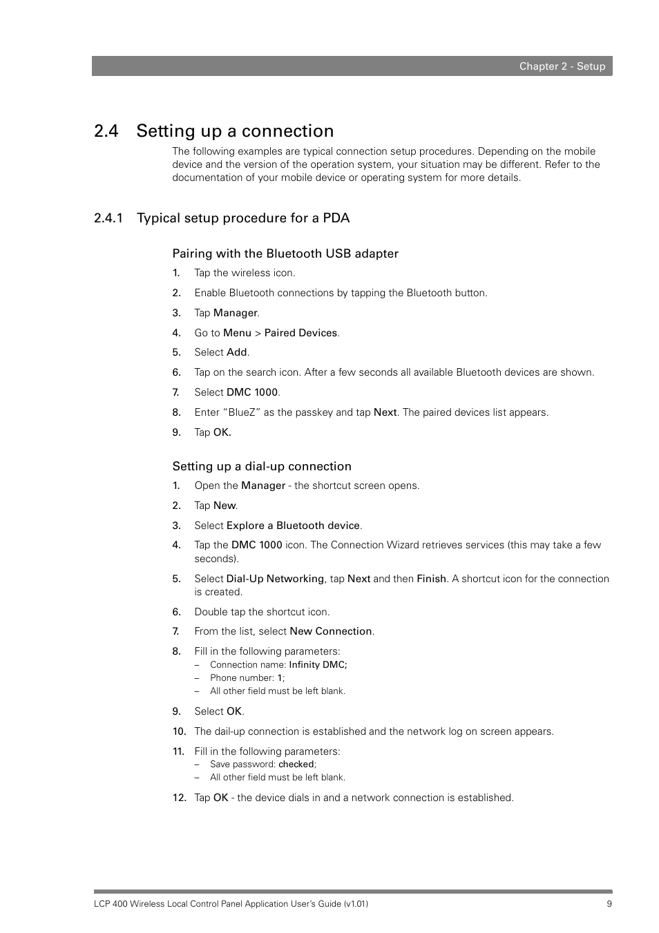 4 setting up a connection, 1 typical setup procedure for a pda, Typical setup procedure for a pda | Technicolor - Thomson LCP 400 User Manual | Page 9 / 22