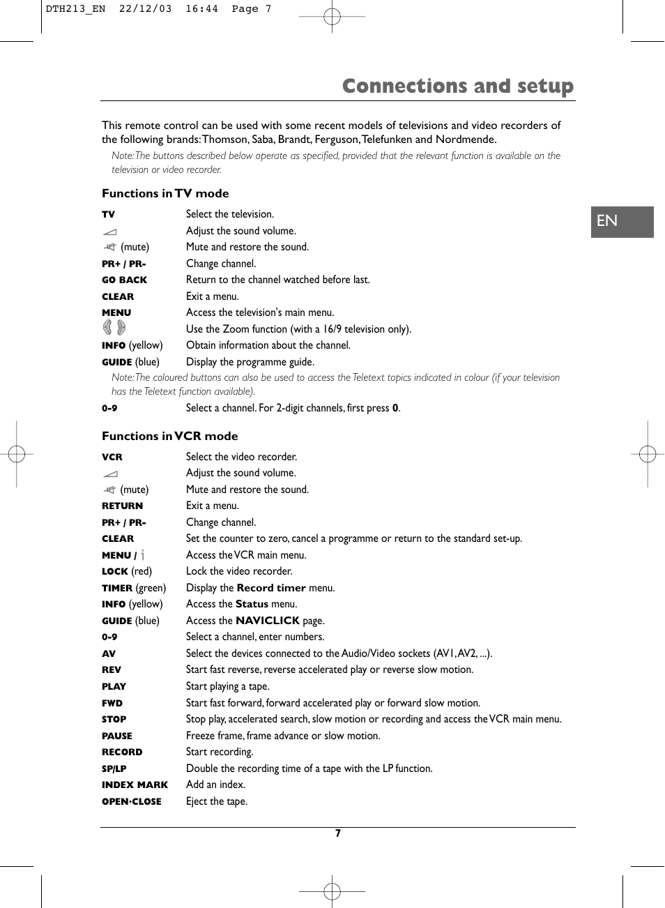Connections and setup | Technicolor - Thomson DVD Player +TV Set User Manual | Page 7 / 25