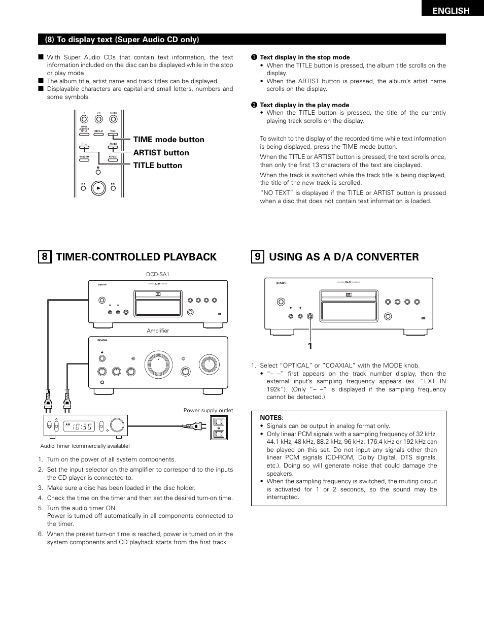 Timer-controlled playback, Using as a d/a converter, 8 timer-controlled playback | 9 using as a d/a converter | Technicolor - Thomson DCD-SA1 User Manual | Page 15 / 86