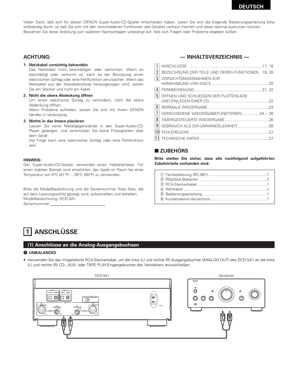 Deutsch, 1 anschlüsse | Technicolor - Thomson DCD-SA1 User Manual | Page 17 / 86