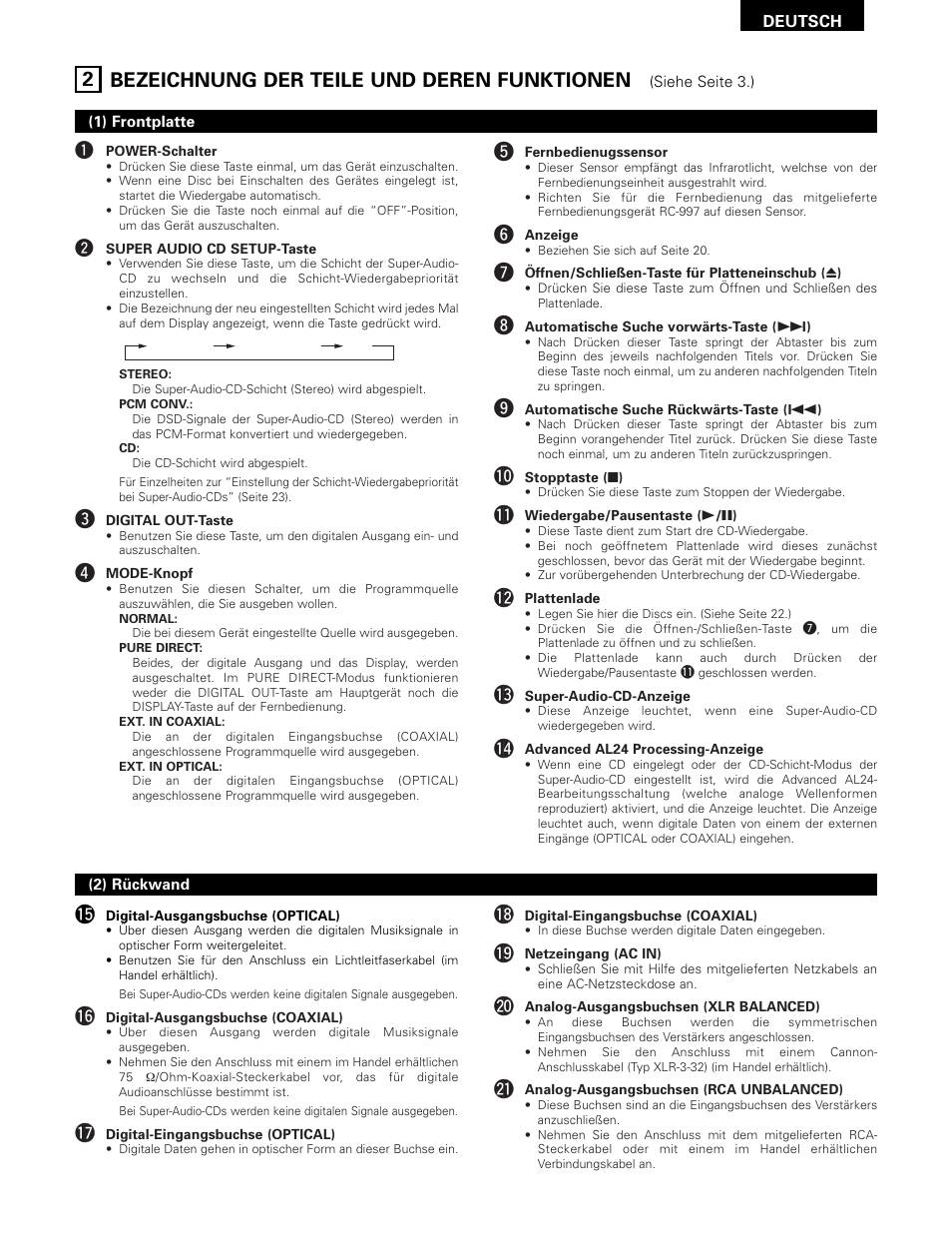 2 bezeichnung der teile und deren funktionen | Technicolor - Thomson DCD-SA1 User Manual | Page 19 / 86