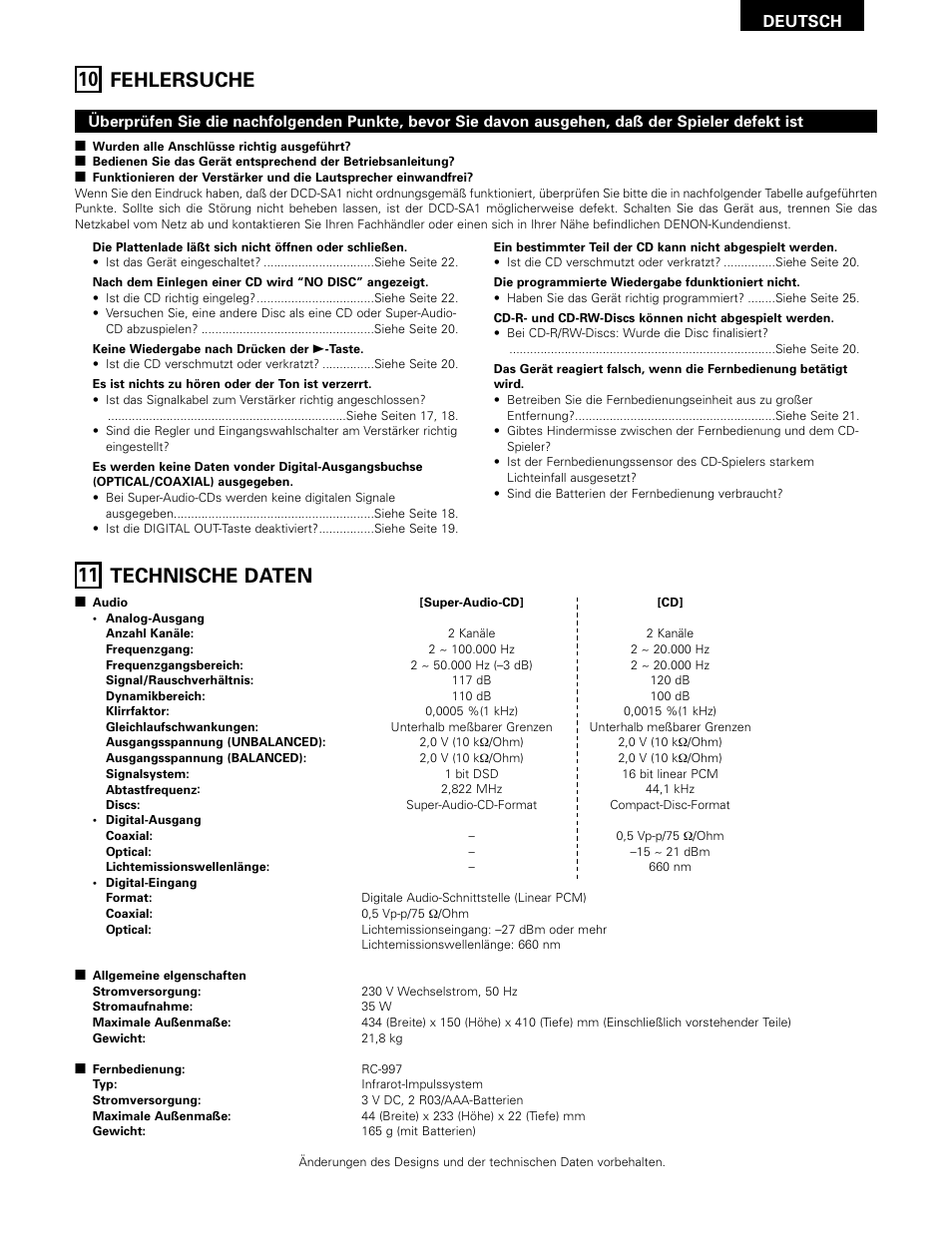 11 technische daten, 10 fehlersuche, Deutsch | Technicolor - Thomson DCD-SA1 User Manual | Page 27 / 86