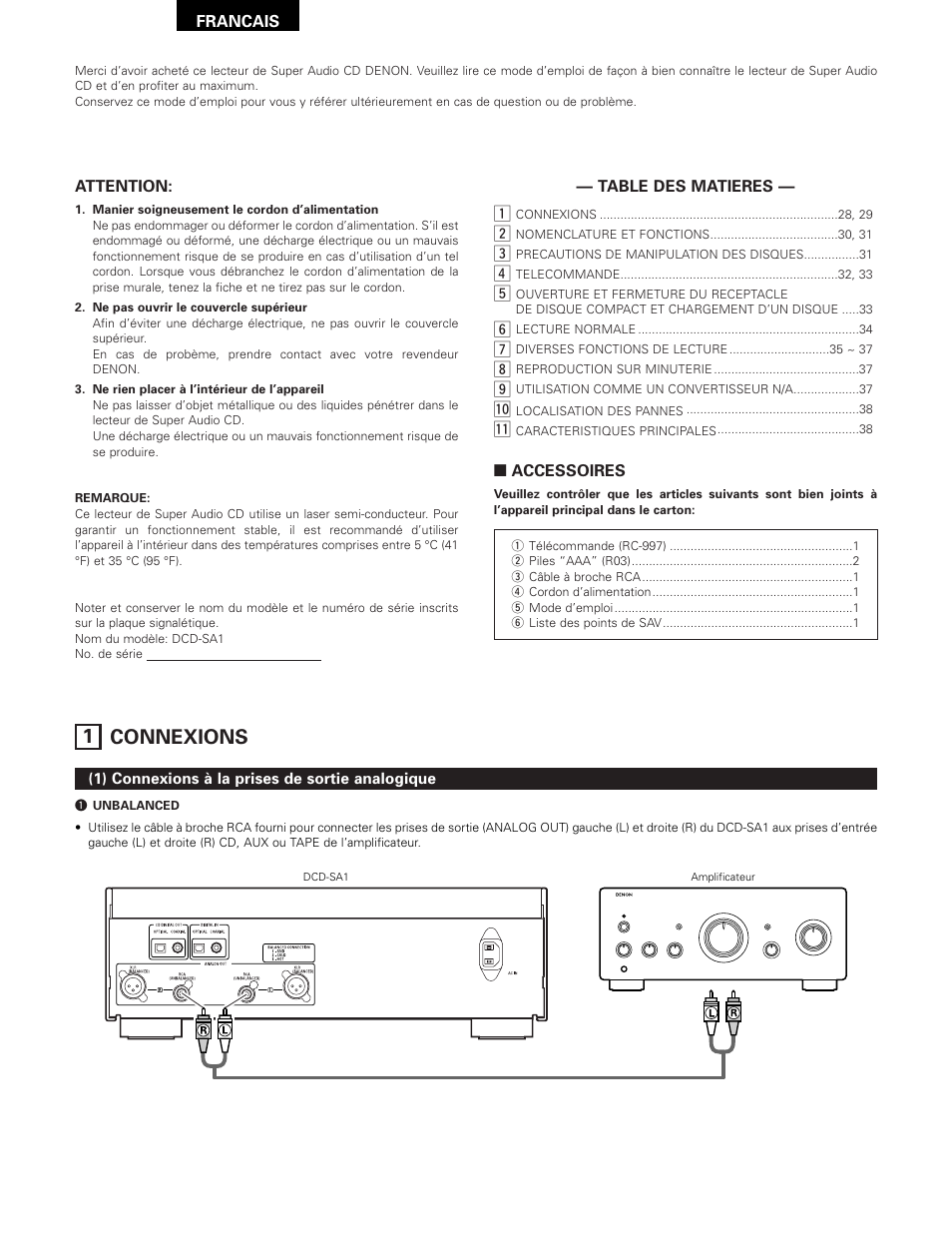 Francais, 1 connexions | Technicolor - Thomson DCD-SA1 User Manual | Page 28 / 86