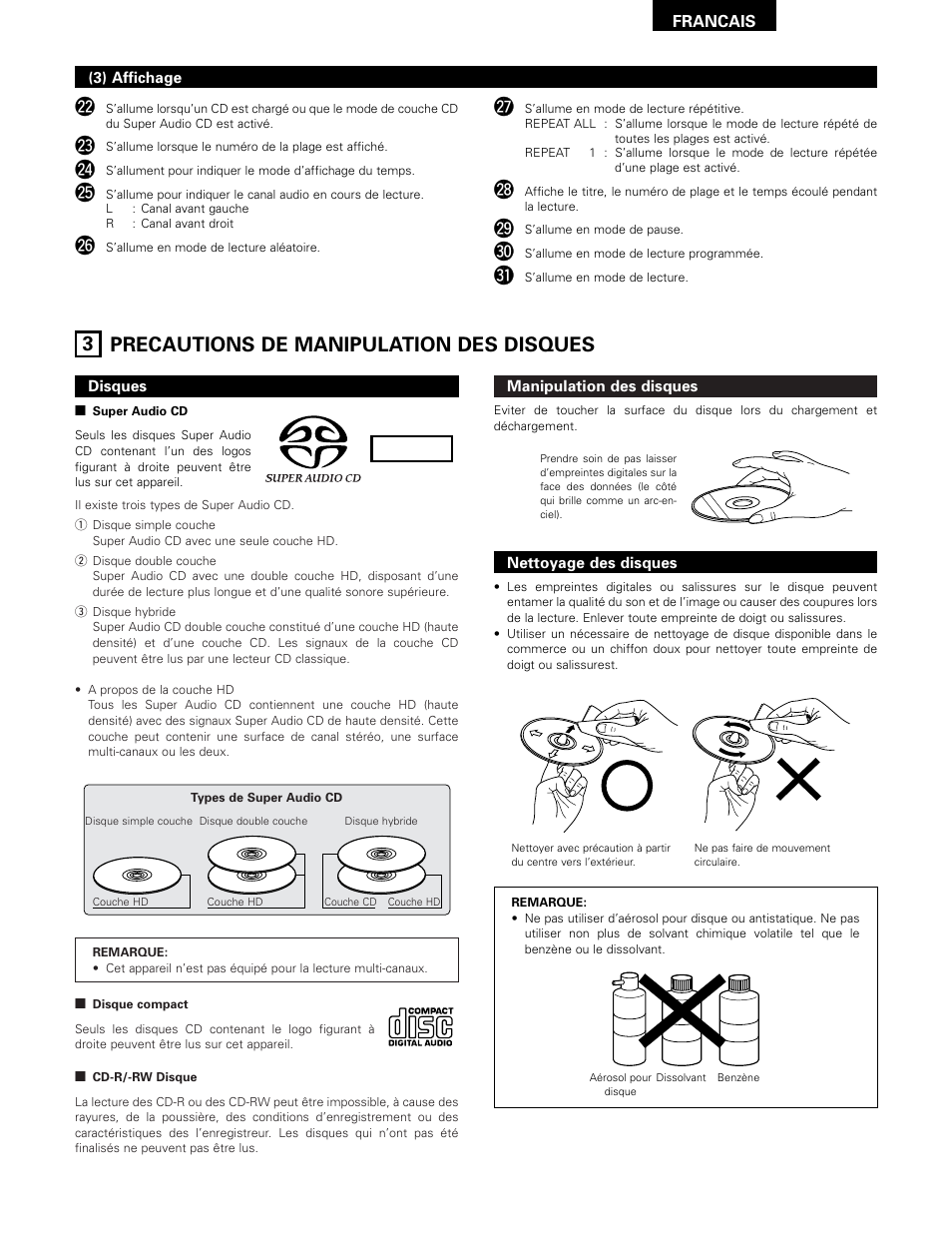 Stereo, 3 precautions de manipulation des disques | Technicolor - Thomson DCD-SA1 User Manual | Page 31 / 86