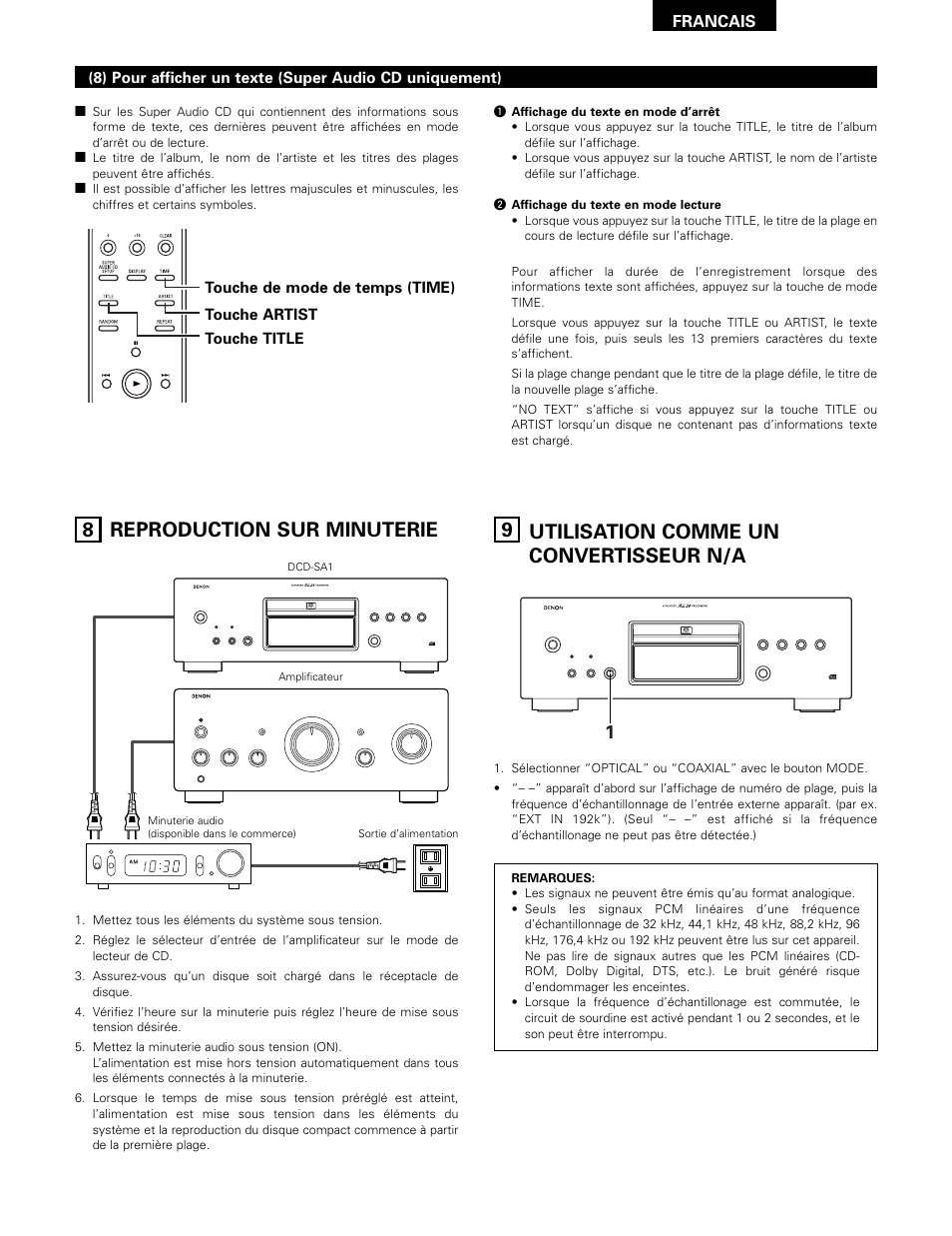 8 reproduction sur minuterie, 9 utilisation comme un convertisseur n/a | Technicolor - Thomson DCD-SA1 User Manual | Page 37 / 86