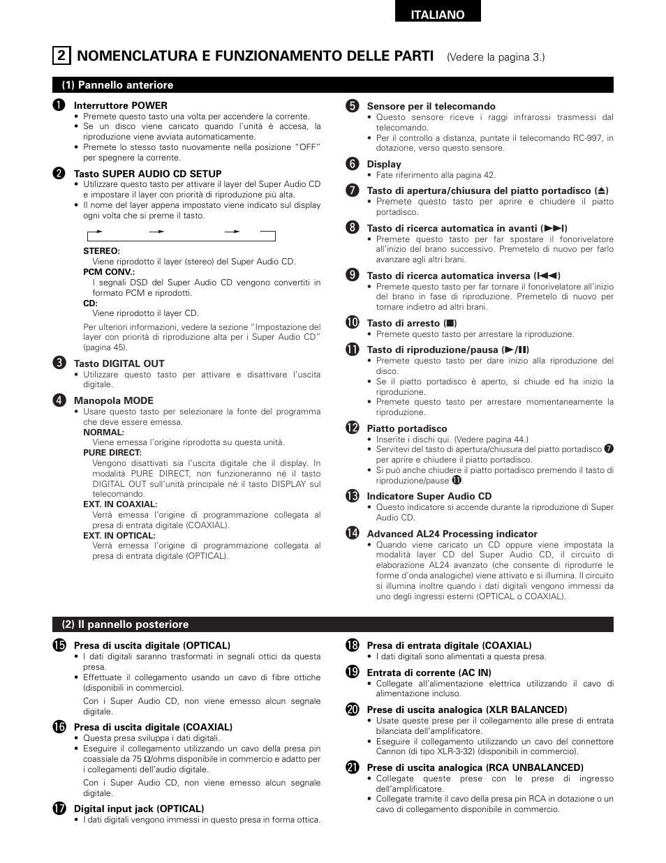 2 nomenclatura e funzionamento delle parti | Technicolor - Thomson DCD-SA1 User Manual | Page 41 / 86