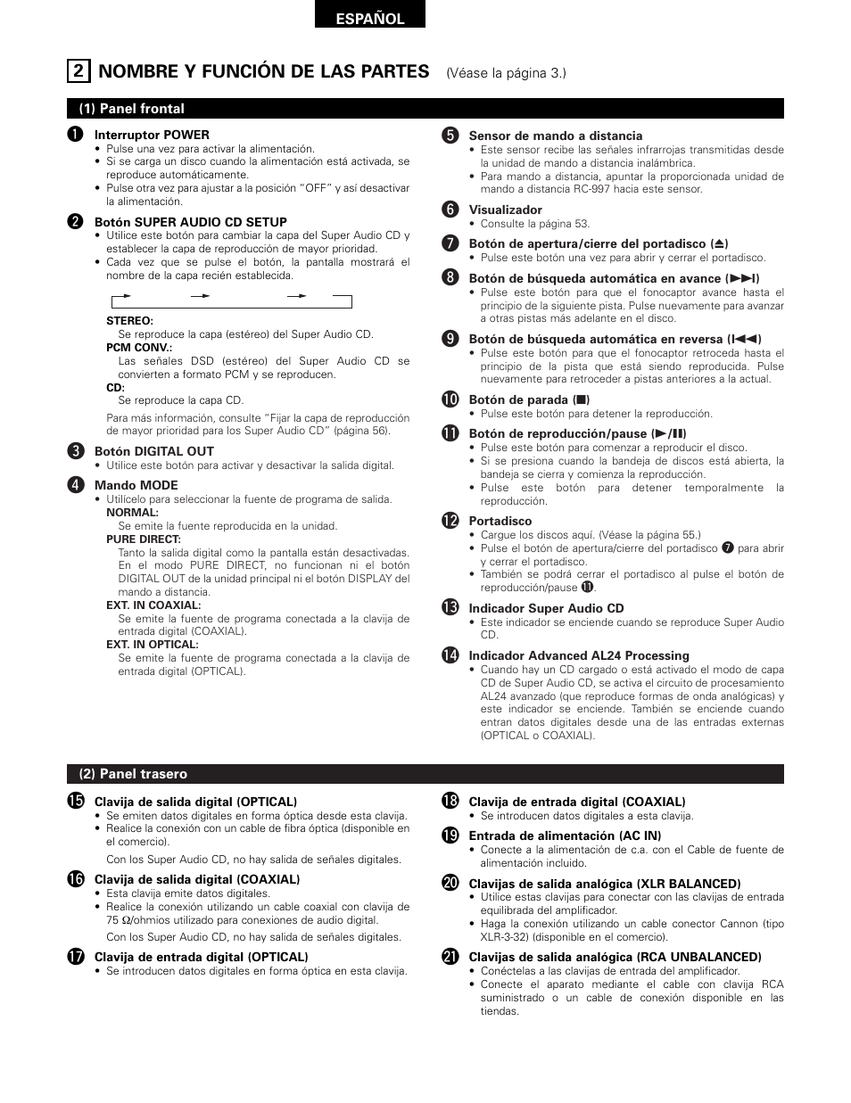 2 nombre y función de las partes | Technicolor - Thomson DCD-SA1 User Manual | Page 52 / 86